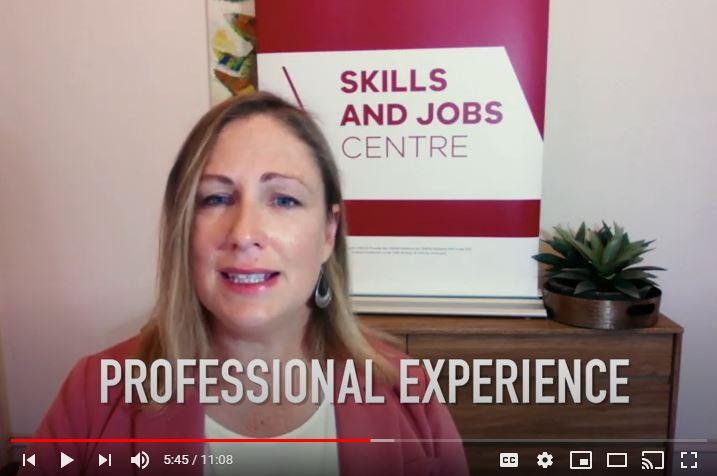 Screenshot from the Resume Refresh video of Catherine from the VU Skills and Jobs Centre