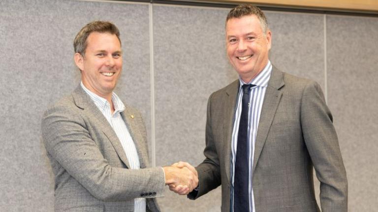 Western Chances CEO Zac Lewis with VU's Deputy Vice-Chancellor of External Engagement and Partnerships, Wade Noonan
